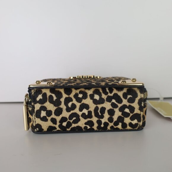 Michael Michael Kors Estelle Micro Trunk Crossbody Leopard Print Tan/ Black - Picture 8 of 14